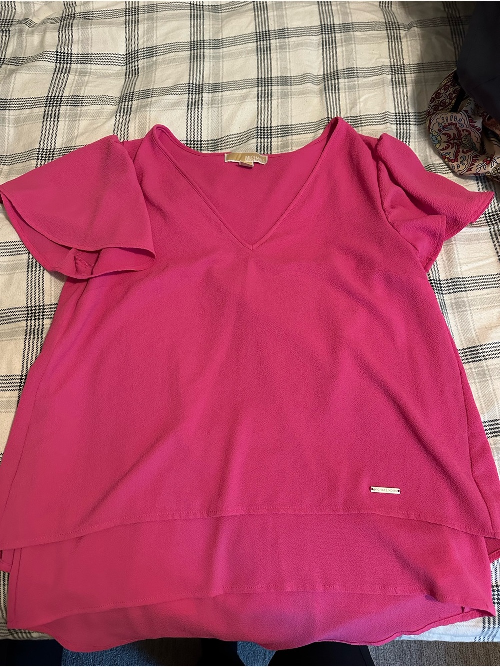 Michael Kors Hot Pink V-Neck Flutter Sleeve Blouse